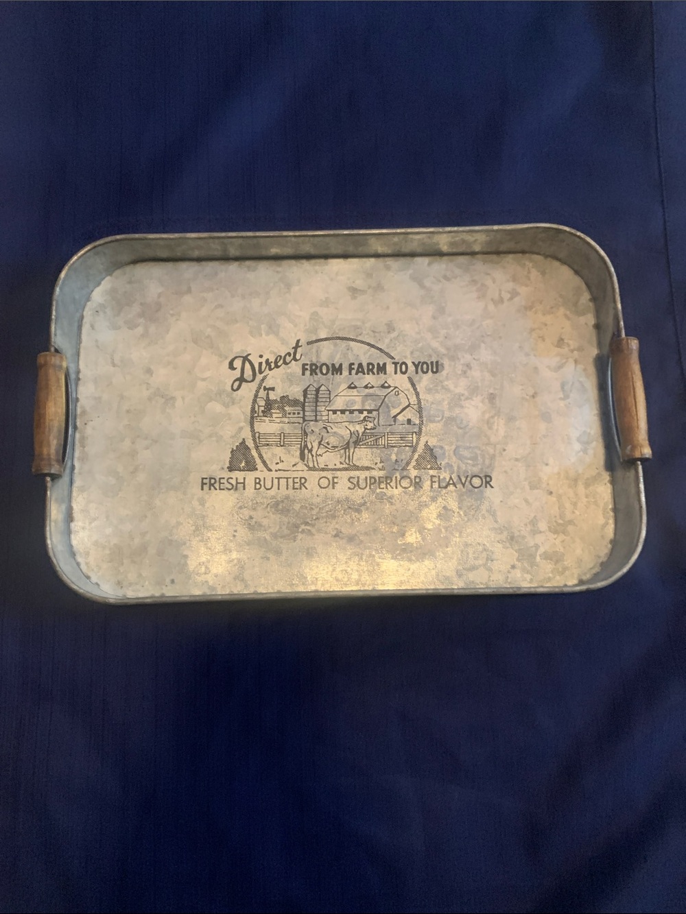 Galvanized Metal Serving Tray with Wood Handles - Rustic Farmhouse Style